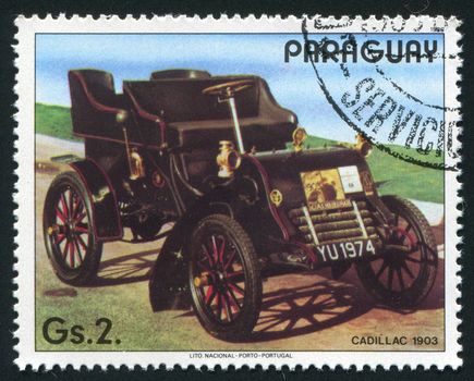 PARAGUAY -CIRCA 1986: Cadillac. Their first car was completed in October 1902, the 10 hp (7 kW) Cadillac, circa 1986.