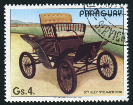 PARAGUAY -CIRCA 1986: The Stanley Motor Carriage Company was a steam engine vehicle manufacturer that operated between 1902 and 1924, circa 1986.