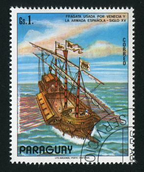 PARAGUAY - CIRCA 1976: The ancient military ship, circa 1976.