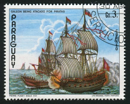 PARAGUAY - CIRCA 1976: The ancient military ship, circa 1976.