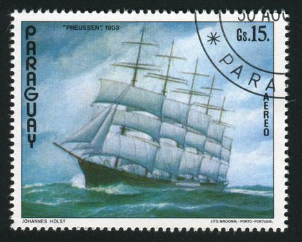 PARAGUAY - CIRCA 1982: Ancient trading vessel, circa 1982.