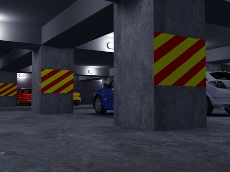 High resolution image automobile parking. 3d illustration. Underground parking.