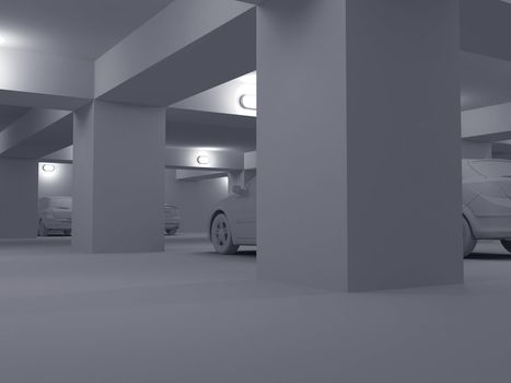 High resolution image automobile parking. 3d illustration. Underground parking.