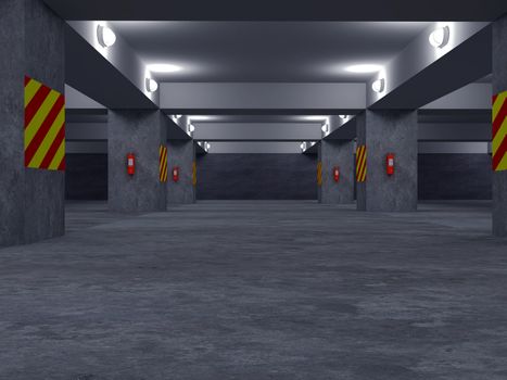High resolution image automobile parking. 3d illustration. Underground parking.