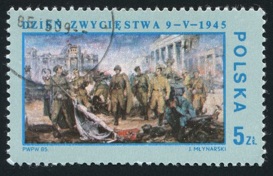 POLAND - CIRCA 1985: fVictory Berlin 1945, by Jozef Mlynarski, circa 1985.