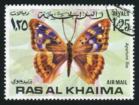 RAS AL KHAIMA - CIRCA 1978: Apatura is a genus of butterflies known as the Emperors, circa 1978.