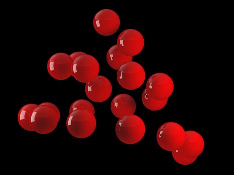 High resolution image  red spheres. 3d illustration over  black  backgrounds.