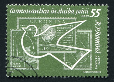ROMANIA - CIRCA 1962: Symbols of peace development of space, circa 1962.