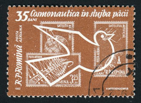 ROMANIA - CIRCA 1962: Symbols of peace development of space, circa 1962.