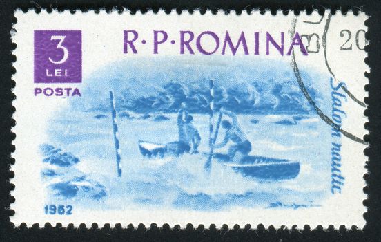 ROMANIA -CIRCA 1962: Sports racing on rowing water slalom, circa 1962.