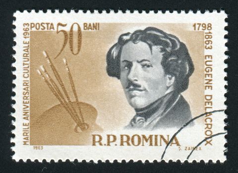 ROMANIA -CIRCA 1963: Ferdinand Victor Eugène Delacroix was a French Romantic artist regarded from the outset of his career as the leader of the French Romantic school, circa 1963.