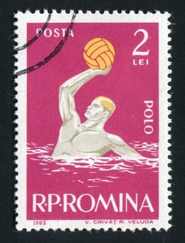 ROMANIA -CIRCA 1963: Sports competitions on a water polo, circa 1963.