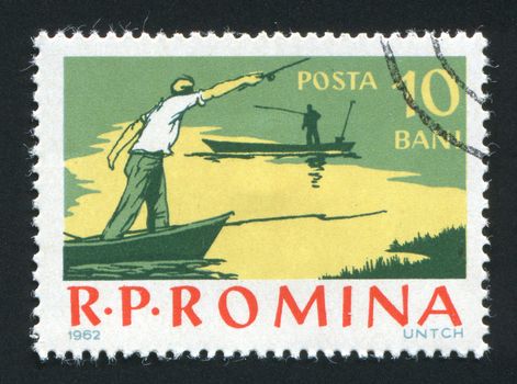 ROMANIA - CIRCA 1962: Fishing on the river. Various Fishing Scenes, circa 1962.