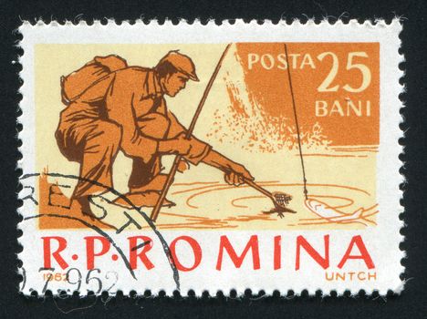 ROMANIA - CIRCA 1962: Fishing on the river. Various Fishing Scenes, circa 1962.