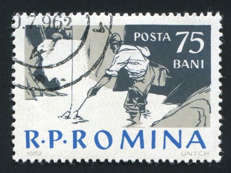 ROMANIA - CIRCA 1962: Fishing on the river. Various Fishing Scenes, circa 1962.