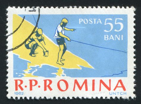 ROMANIA - CIRCA 1962: Fishing on the river. Various Fishing Scenes, circa 1962.