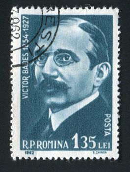ROMANIA - CIRCA 1962: Victor Babes was a Romanian physician, biologist, and one of the earliest bacteriologists, circa 1962.