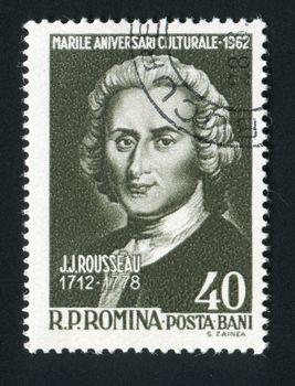 ROMANIA - CIRCA 1962: Jean Jacques Rousseau was a major French philosopher, writer, and composer of the eighteenth-century Enlightenment, circa 1962.