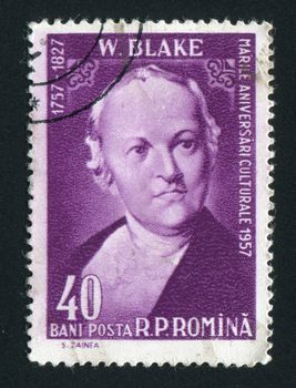 ROMANIA - CIRCA 1958: William Blake  was an English poet, painter, and printmaker, circa 1958.