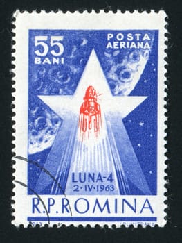 ROMANIA - CIRCA 1963: Rocket flight "Luna 4" to a planet the Moon, circa 1963.