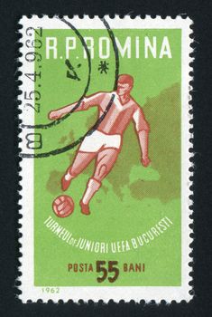 ROMANIA - CIRCA 1963: Soccer Player and Map of Europe, circa 1963.