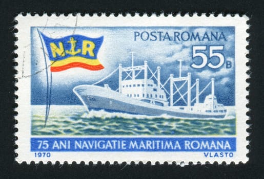 ROMANIA - CIRCA 1970: Romanian merchant marine. Cargo ship, circa 1970.