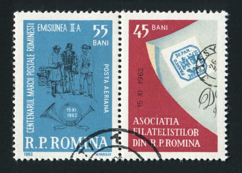ROMANIA - CIRCA 1962: The Coachmen by Szatmary. Association of philatelists of Romania, circa 1962.