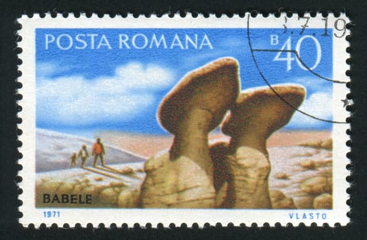 ROMANIA - CIRCA 1971: Rock Formation. Mountain landscape, circa 1971.