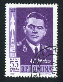 ROMANIA - CIRCA 1962: Nikolayev was a Soviet cosmonaut. Ethnic Chuvash, circa 1962.