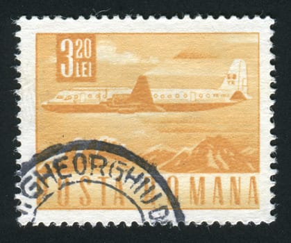 ROMANIA - CIRCA 1953: The flying plane an air mail symbol, circa 1953.