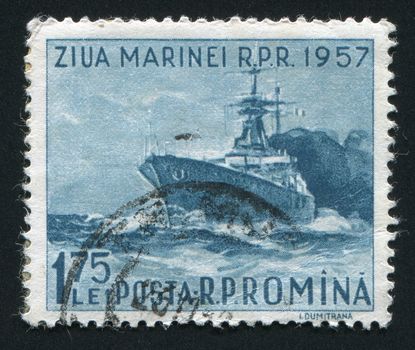 ROMANIA - CIRCA 1957: Romanian merchant marine. Cargo ship, circa 1957.