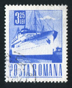 ROMANIA - CIRCA 1957: Romanian merchant marine. Cargo ship, circa 1957.