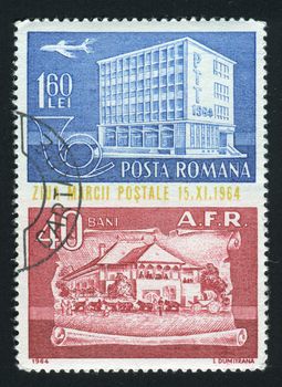 ROMANIA - CIRCA 1964: Modern and 19th Century Post Office Buildings, circa 1964.