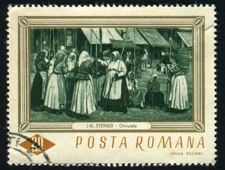ROMANIA - CIRCA 1967: Washwomen, by J. Al. Steriadi, circa 1967.