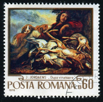 ROMANIA - CIRCA 1970: After the Chase, by Jacob Jordaens, circa 1970.