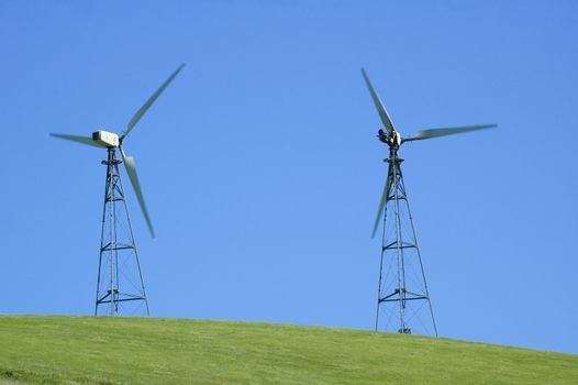 pair of wind powered generators in california