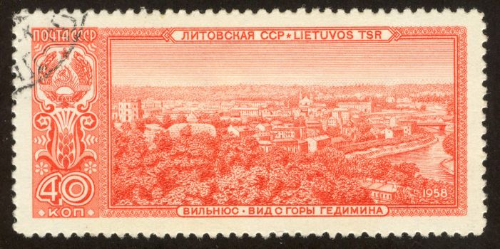 The scanned stamp. The Soviet stamp. The city of Vilnius, capital of Lithuania.