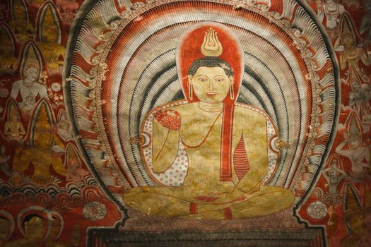 Ancient Buddha image in Dambulla Rock Temple caves, Sri Lanka