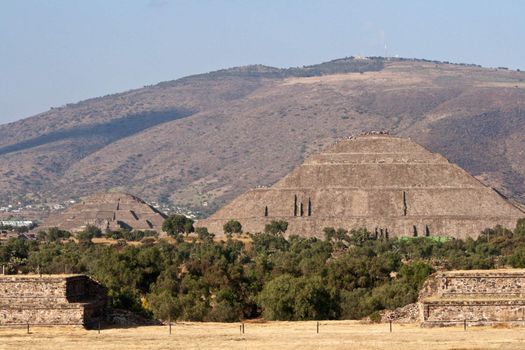 Pyramid of the Sun and Pyramid of the Moon. Teotihuacan. Mexico. View from the Pyramid of the Moon.