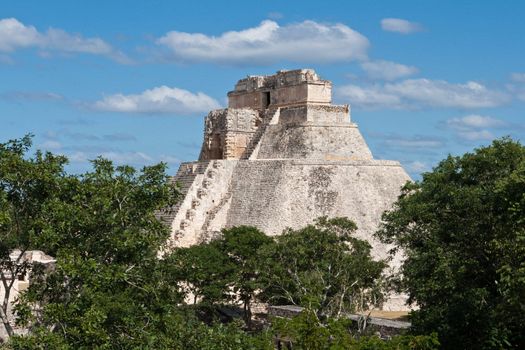 Anicent mayan pyramid (Pyramid of the Magician, Adivino  ) in Uxmal, Mérida, Yucatán, Mexico