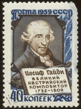Joseph Haydn was an Austrian composer. The scanned stamp. Soviet stamp.