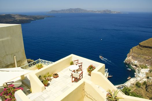 Patio on Santorini looking down into the Caldera