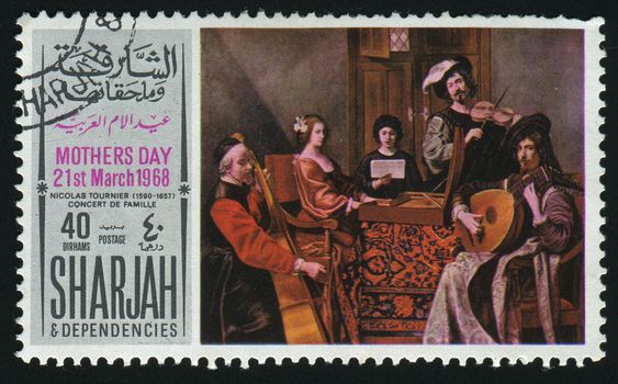 SHARJAH & DEPENDENCIES  - CIRCA 1968: Nicolas Tournier (1590-1657) concert de famille, circa 1968.