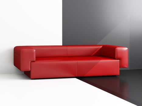 High resolution image interior.  Drawing room with a red sofa.