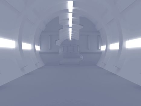 High resolution image interior spaceship. 3d illustration modern corridor.