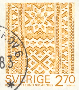 The scanned stamp. Carpet with a beautiful ornament. Pattern.