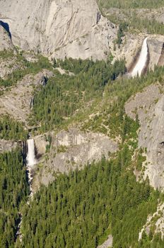 Nevada and Vernal falls in yosemite national park seen from sentinel dome