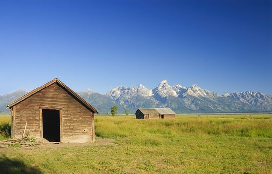 Barns on the prairie in the Teton national park