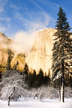 El Capitan during winter in Yosemite valley in California