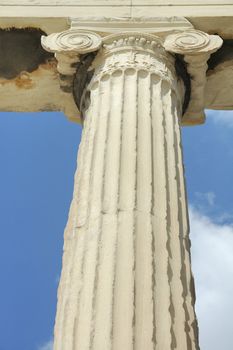 One of the columns at the acropolis in Athens showing detail of the capital, fieze and astragal.